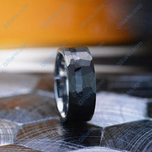 Load image into Gallery viewer, Black Hammered Brushed Tungsten Carbide Ring with Black Enamel Strip
