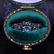 Load image into Gallery viewer, 14K Black Gold Teal Sapphire Celtic Engagement Ring
