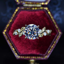 Load image into Gallery viewer, 2 Carat Gray Round Brilliant Cut Moissanite Floral Yellow Gold Engagement Ring
