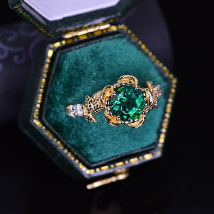 Emerald Floral Halo Engagement Ring
