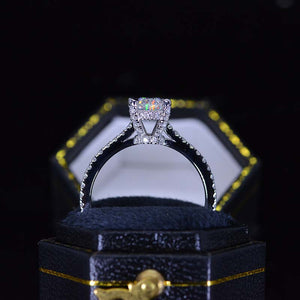 1 Carat Carat Oval Moissanite Ring, Hidden Halo Gold Engagement Ring
