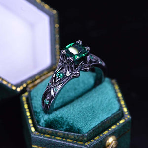 14K Black Gold Cushion Emerald Celtic Engagement Ring