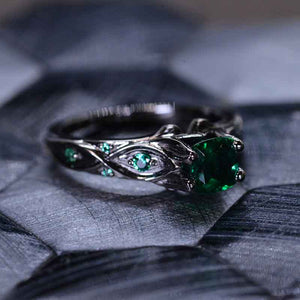 14K Black Gold Cushion Emerald Celtic Engagement Ring