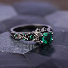 Load image into Gallery viewer, 14K Black Gold Cushion Emerald Celtic Engagement Ring
