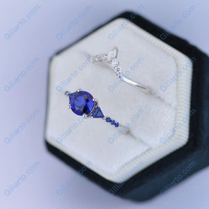 Sapphire Halo Gold Engagement Ring Set