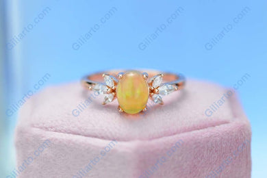 Fire Opal Ring, Oval Cut Vintage Opal Ring , Rose Gold Ring Unique Ring