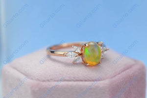Fire Opal Ring, Oval Cut Vintage Opal Ring , Rose Gold Ring Unique Ring