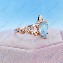 Load image into Gallery viewer, 2 Carat Pear Shape Natural Aquamarine Floral Gold Ring
