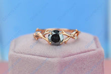 Load image into Gallery viewer, 1.5ct Round Cut Dark Gray Blue Moissanite Floral Ring. Twig Ring Design
