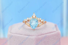 Load image into Gallery viewer, 2ct Pear Cut Aquamarine Ring, Rose Gold Ring Unique Curved Marquise Cut Ring
