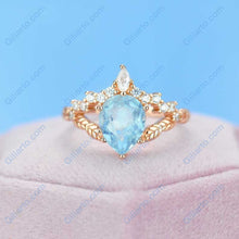 Load image into Gallery viewer, 2 Carat Pear Shape Natural Aquamarine Floral Gold Ring
