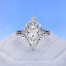 Load image into Gallery viewer, 14K White Gold 3 Carat Kite Moissanite Halo Engagement Ring, Eternity Ring Set
