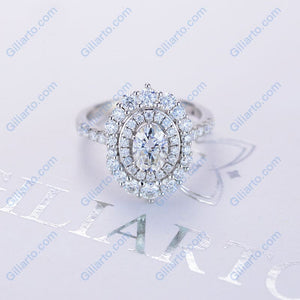 14K White Gold 3.2 CTW Oval Moissanite Double  Halo Engagement Ring
