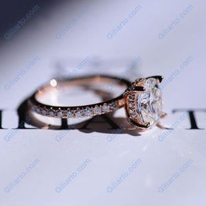 2 Carat Moissanite Diamond Oval Cut Hidden Halo Rose Gold Engagement  Ring