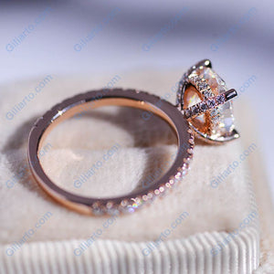 2 Carat Moissanite Diamond Oval Cut Hidden Halo Rose Gold Engagement  Ring