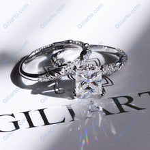 Load image into Gallery viewer, 2 Carat Princess Cut Giliarto Moissanite Diamond White Gold Floral Engagement Ring Set
