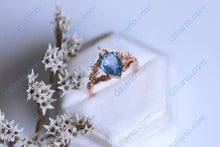 Load image into Gallery viewer, 3ct Pear Cut Aquamarine Ring, Floral Rose Gold Ring. Unique Twig  Ring
