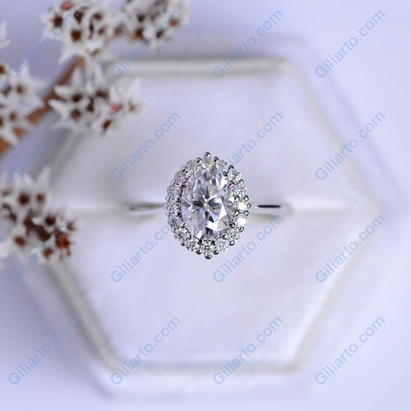 Luxury 3 Carat Oval Moissanite Halo Engagement Ring