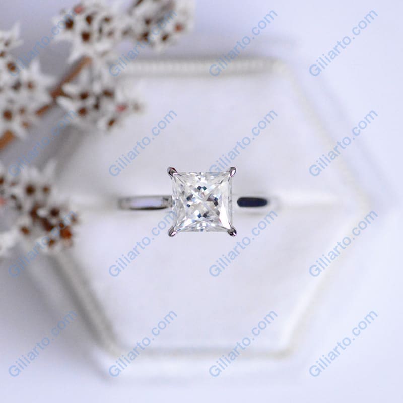 2 Carat  Princess Cut Moissanite Diamond  White Gold Giliarto Engagement Ring