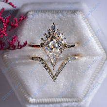 Load image into Gallery viewer, 14K Rose Gold 4 Carat Kite Moissanite Halo Engagement Ring, Eternity Ring Set
