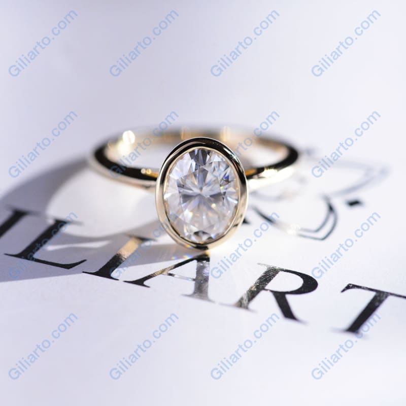 3 Carat Oval Giliarto Moissanite Bezel Set Yellow Gold Engagement Ring