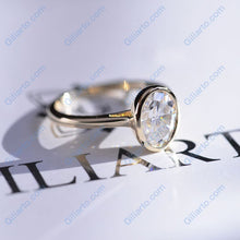 Load image into Gallery viewer, 3 Carat Oval Giliarto Moissanite Bezel Set Yellow Gold Engagement Ring
