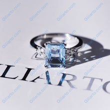 Load image into Gallery viewer, 3Ct Emerald Shape Step Cut Aquamarine ring, Aquamarine solitaire ring, 3 Carat Natural Aquamarine Ring, Genuine Aquamarine Vintage Ring
