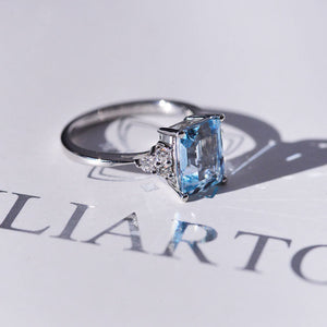 3Ct Emerald Shape Step Cut Aquamarine ring, Aquamarine solitaire ring, 3 Carat Natural Aquamarine Ring, Genuine Aquamarine Vintage Ring