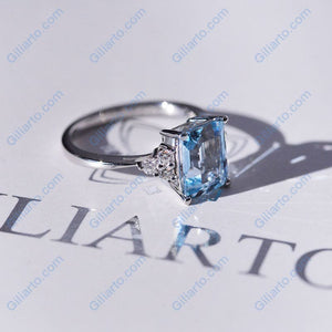 3Ct Emerald Shape Step Cut Aquamarine ring, Aquamarine solitaire ring, 3 Carat Natural Aquamarine Ring, Genuine Aquamarine Vintage Ring