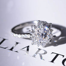 Load image into Gallery viewer, 2 Carat Round Moissanite Snowflake Halo Engagement Ring. Victorian 14K White Gold Ring
