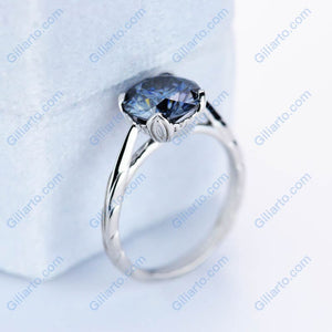 2 Carat Dark Gray Blue  Moissanite Engagement Ring