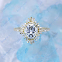Load image into Gallery viewer, 2 Carat Moissanite Diamond Oval Cut Halo  Gold Engagement Ring
