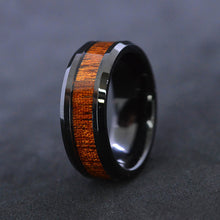 Load image into Gallery viewer, Hawaii Koa Wood Inlay Black Tungsten Wedding Ring
