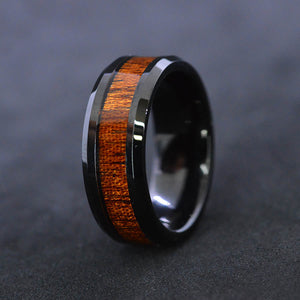 Hawaii Koa Wood Inlay Black Tungsten Wedding Ring