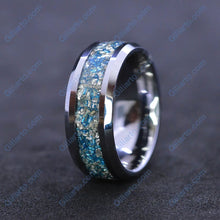 Load image into Gallery viewer, Genuine Crushed Raw Blue and White Sapphire Men&#39;s Tungsten Ring
