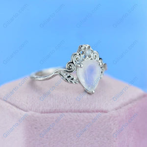 Natural Moonstone Pear Shape Floral Gold Ring