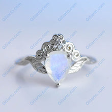 Load image into Gallery viewer, Natural Moonstone Pear Shape Floral Gold Ring
