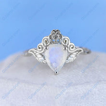 Load image into Gallery viewer, Natural Moonstone Pear Shape Floral Gold Ring
