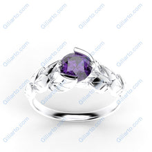 Load image into Gallery viewer, 1.0 Carat Amethyst Leaf Engagement Ring 10K  White Gold 6mm Round
