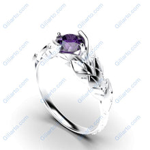 Load image into Gallery viewer, 14K White Gold amethyst leaf and Diamond engagement ring
