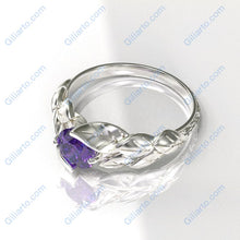 Load image into Gallery viewer, 1.0 Carat Amethyst Leaf Engagement Ring 10K  White Gold 6mm Round
