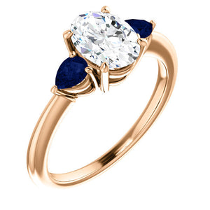 14K Gold Oval Moissanite Sapphire  Engagement Ring