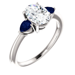 14K Gold Oval Moissanite Sapphire  Engagement Ring