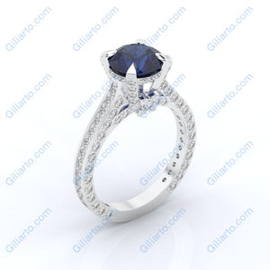 3.2 Carat Sapphire Diamond  Engagement 14K White Gold Ring