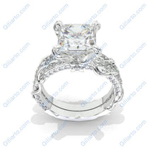 Load image into Gallery viewer, 2 Carat Princess Cut Giliarto Moissanite Diamond White Gold Floral Engagement Ring Set
