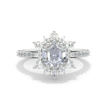 Load image into Gallery viewer, 2 Carat Hexagon Moissanite Snowflake Halo Engagement Ring. Victorian 14K White Gold Ring
