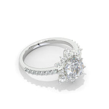 Load image into Gallery viewer, 2 Carat Hexagon Moissanite Snowflake Halo Engagement Ring. Victorian 14K White Gold Ring
