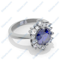Load image into Gallery viewer, Sapphire Snowflake Moissanite Ring/2.0ct Round Cut Sapphire Moissanite Halo Ring
