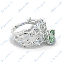 Load image into Gallery viewer, 2 Carat Genuine Moss Agate Twig Floral White Gold Engagement  Ring Set
