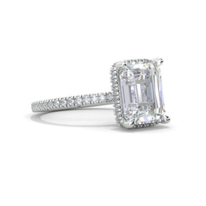 4 Carat Giliarto Emerald Cut Moissanite Double Hidden Halo Engagement Ring